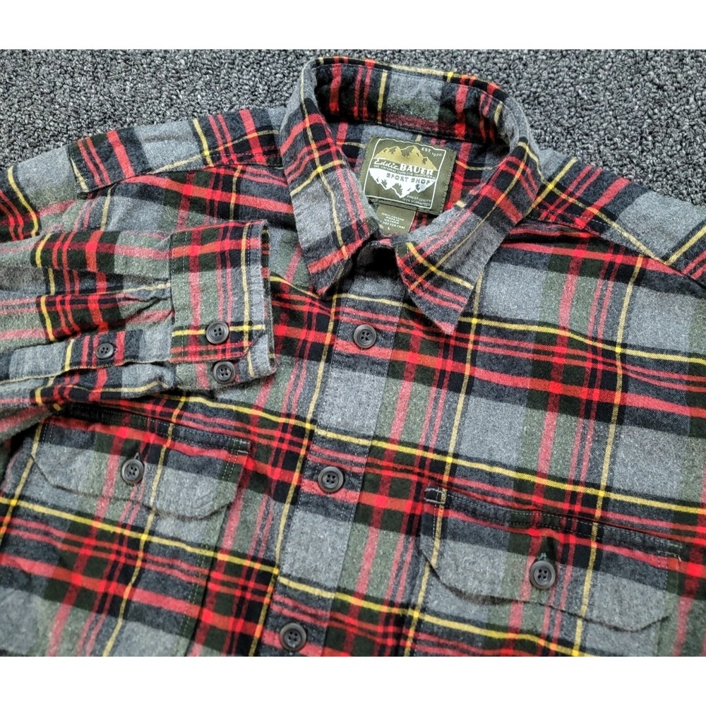 Eddie Bauer Shirt Mens Large Gray Plaid Sport Shop Flannel Flap Pocket Gorpcore